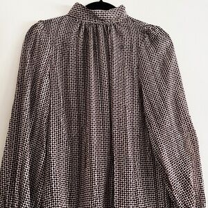 H&M Geometric Checkered High-Neck Satin Blouse – Size S (NWT)